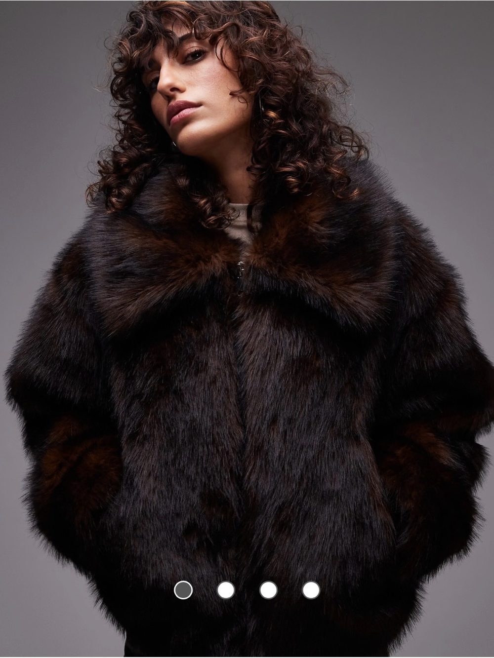 Topshop Dark Brown Faux Fur Zip Jacket XS US 0–2